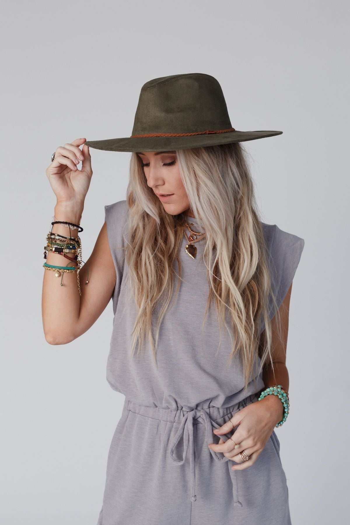 Arizona Braided Wide Brim Hat - Olive