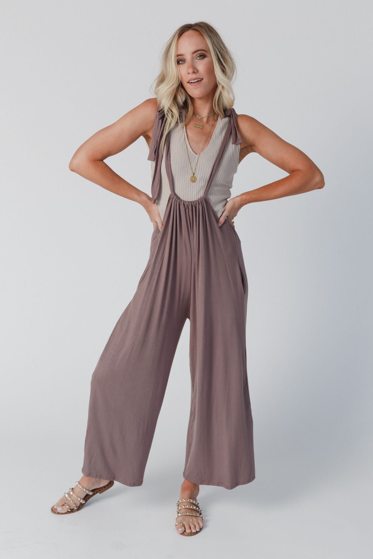 The Nest Forever Relaxed Gathered Jumpsuit - Mocha