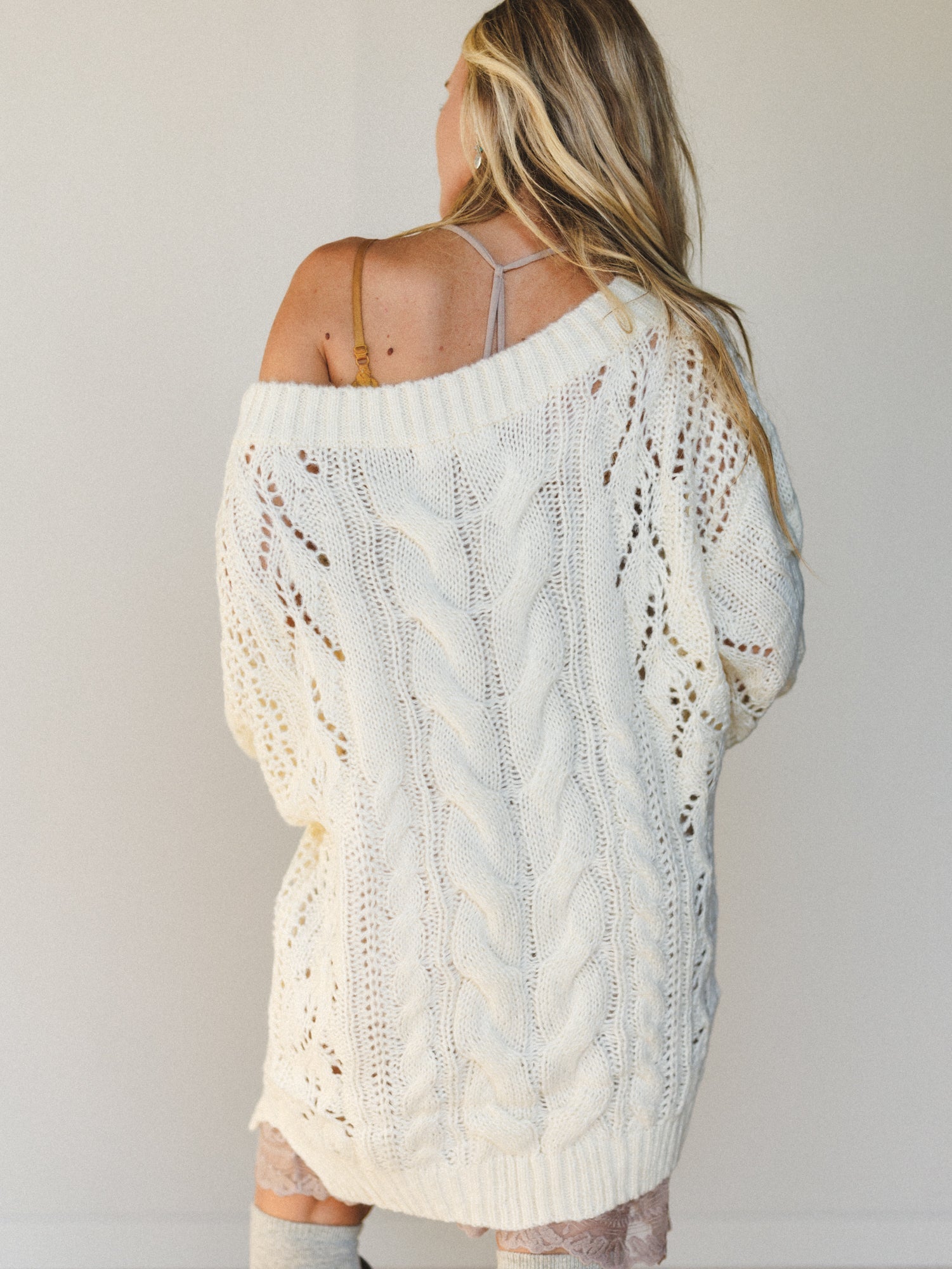 Golden Hour Bubble Sleeve Sweater Dress - Ivory