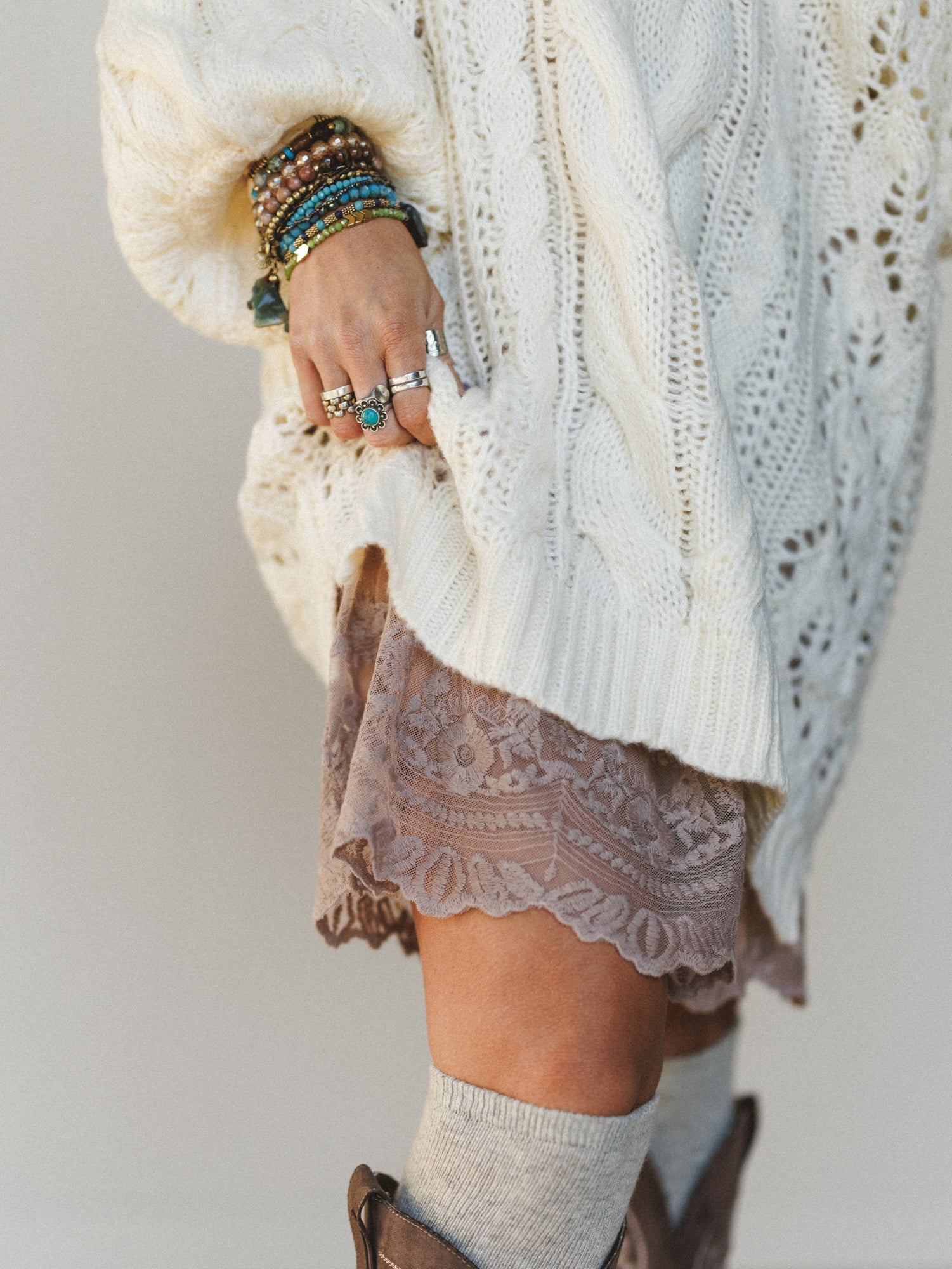 Golden Hour Bubble Sleeve Sweater Dress - Ivory