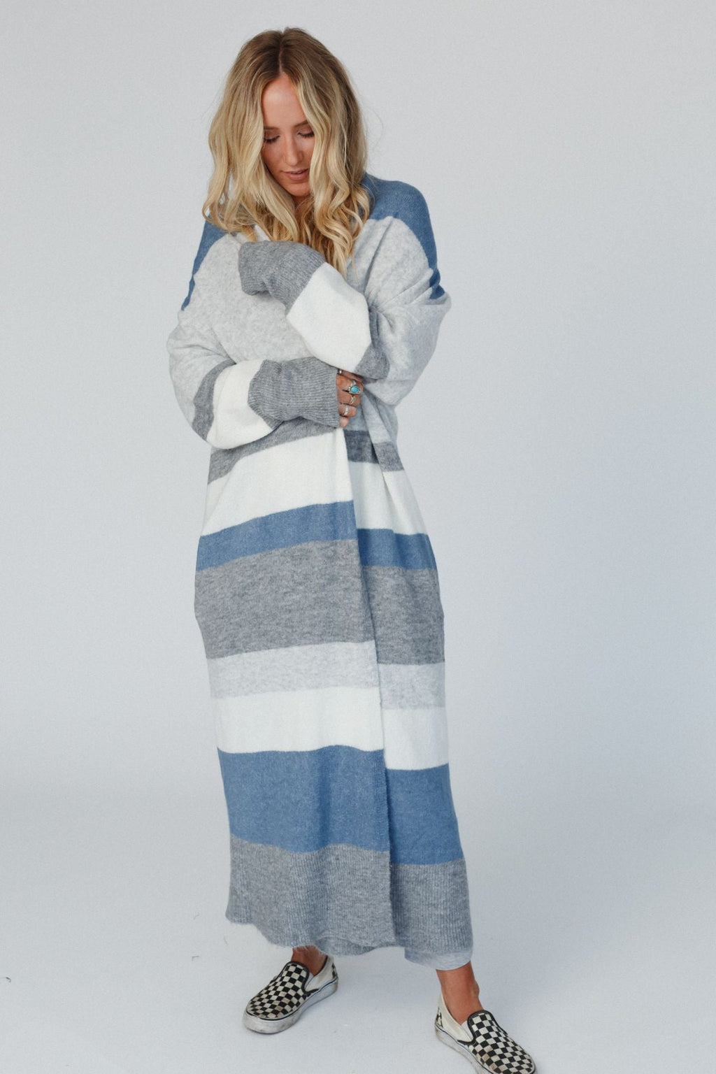 The Nest So Cozy Oversized Striped Knit Duster - Blue Multi
