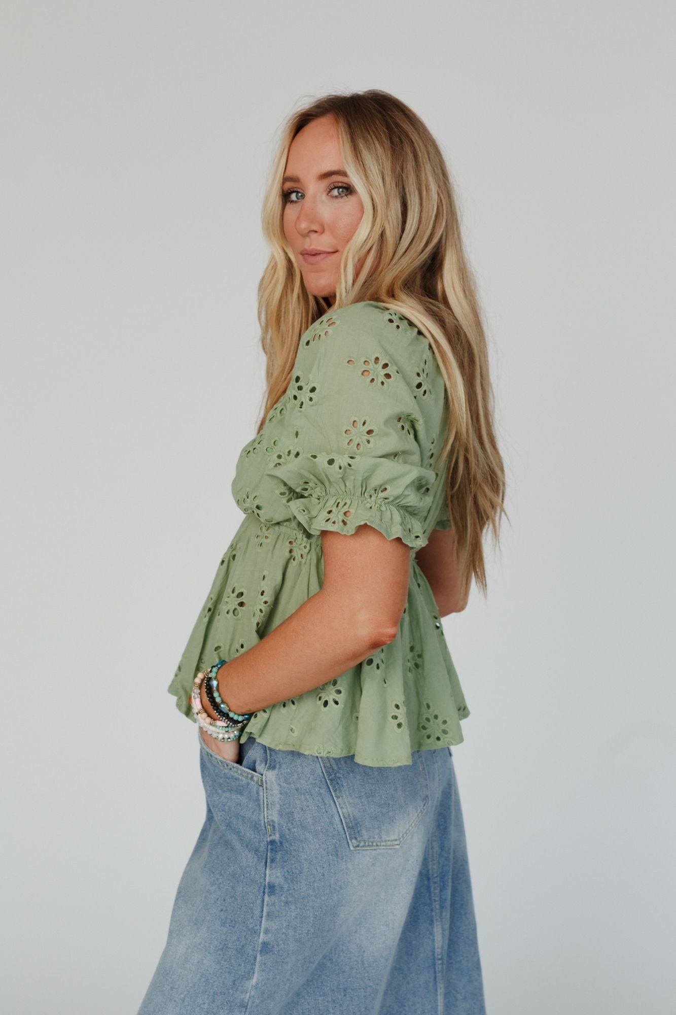 Let Love Embroidered Top - Sage