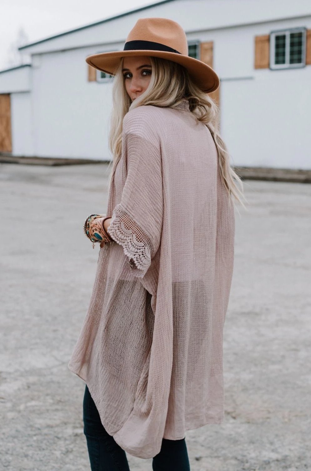 Marie Lace Trim Kimono - Mocha