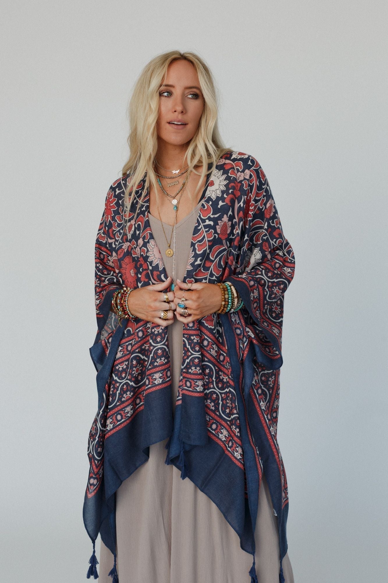Moroccan Beauty Tassel Kimono - Blue