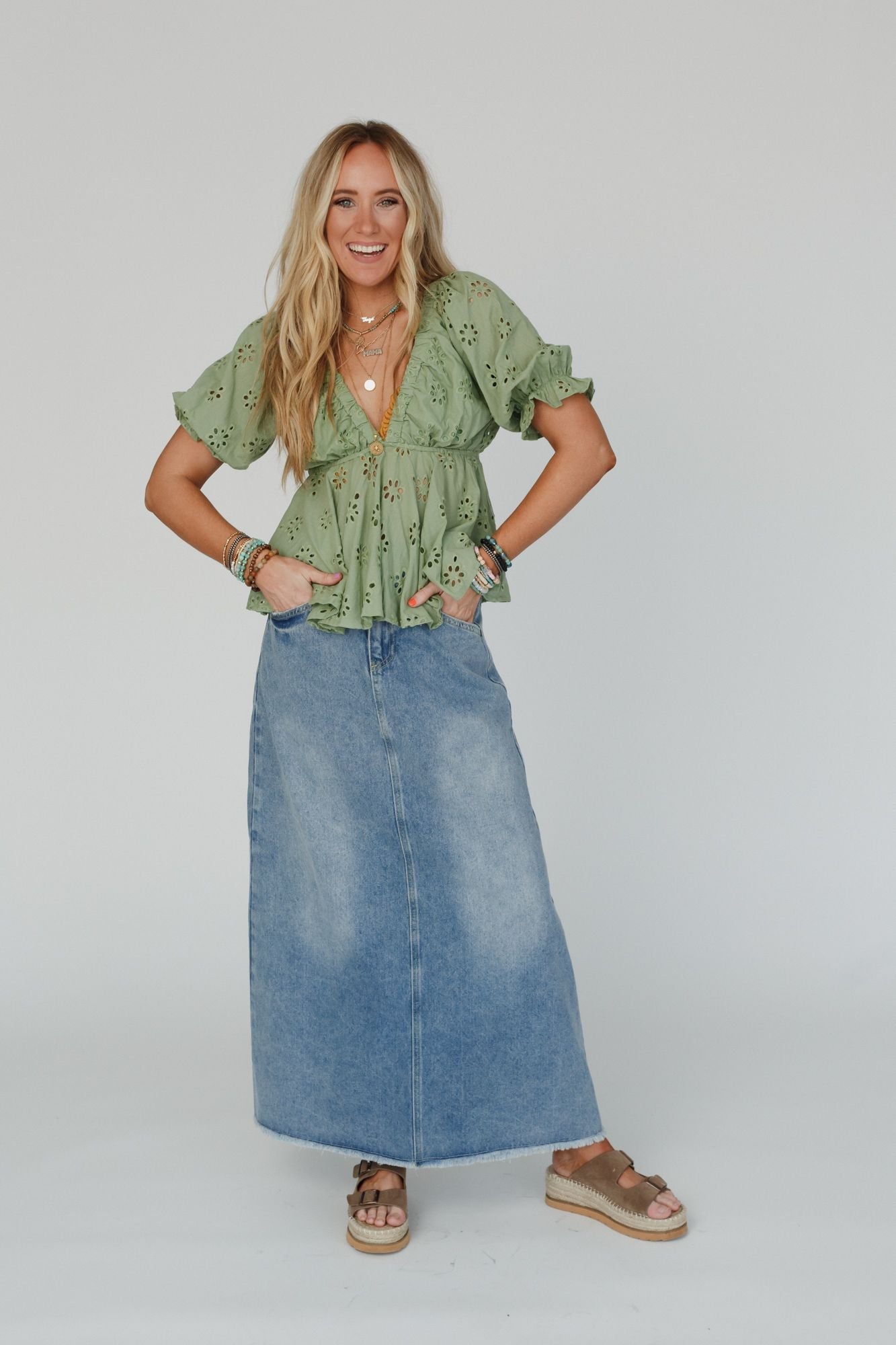 Let Love Embroidered Top - Sage