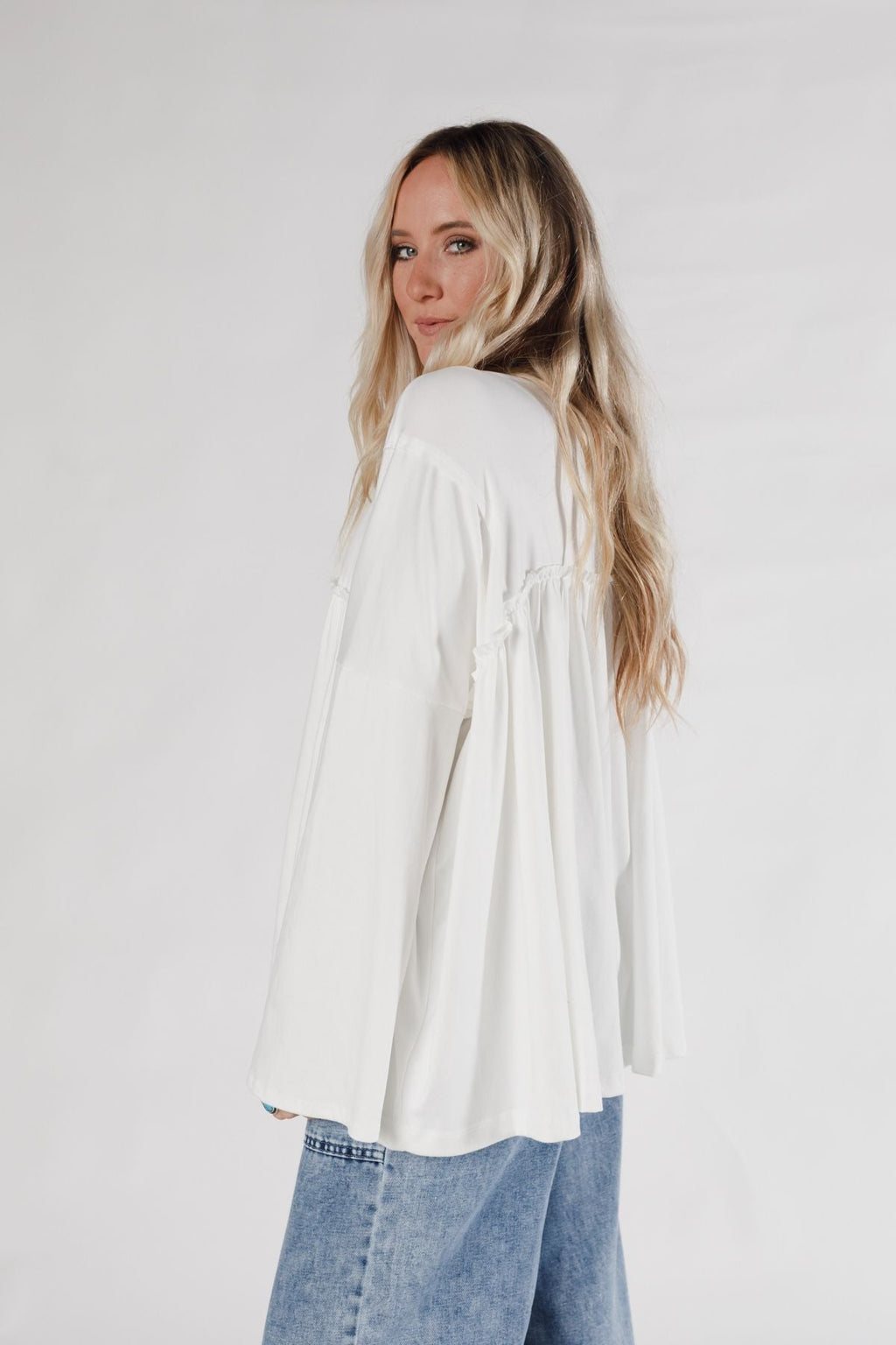 The Nest Solid Serenity Long Sleeve Babydoll Top - Ivory