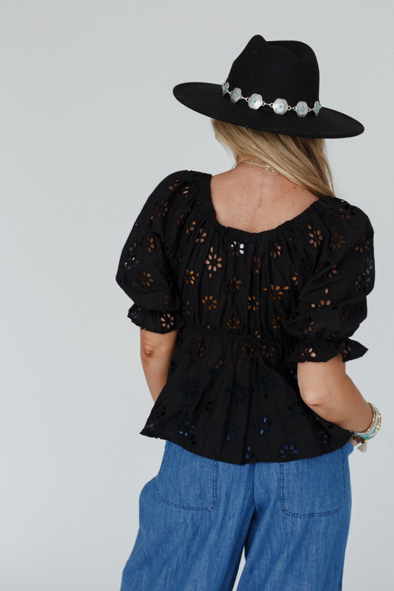 Let Love Embroidered Top - Black