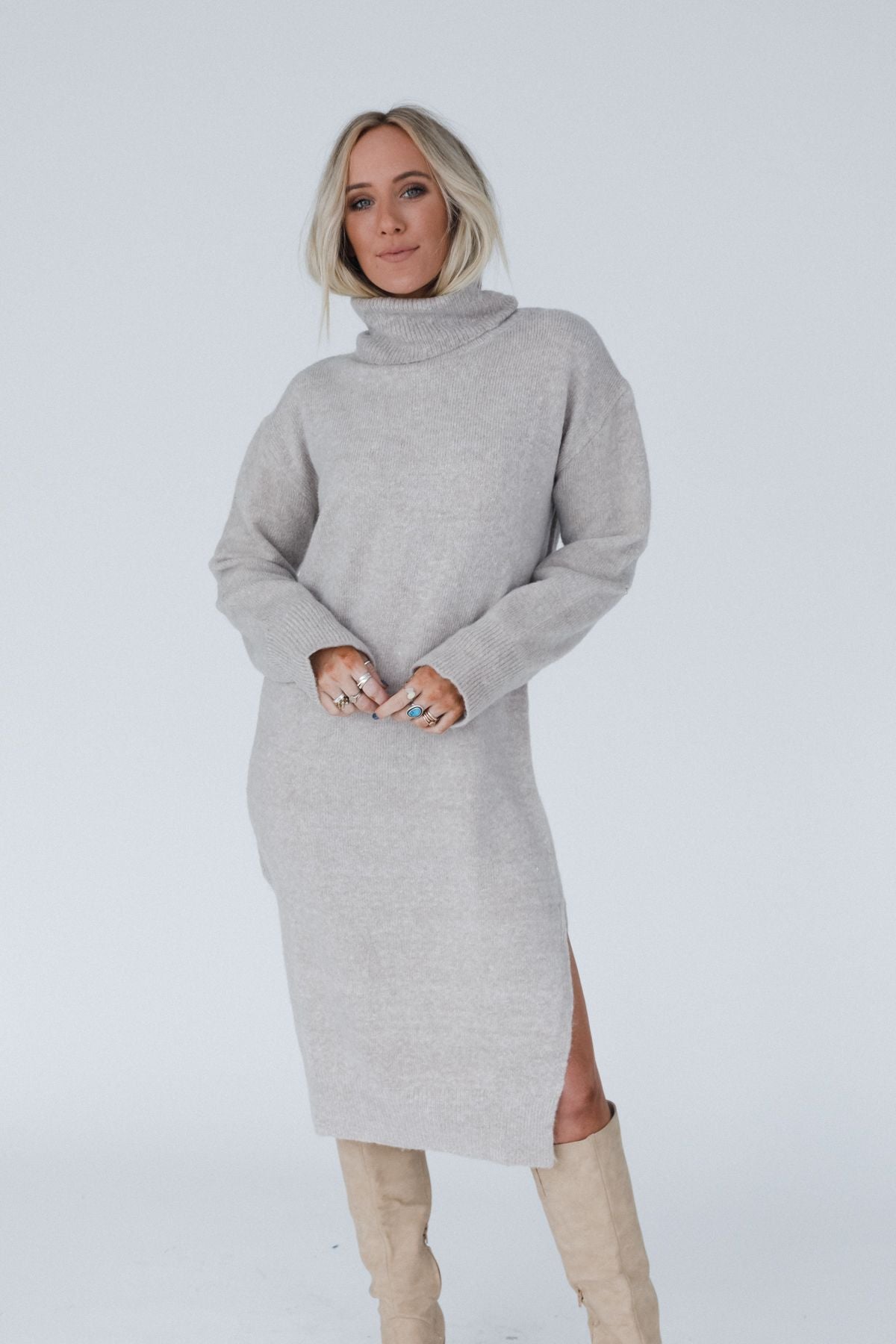 Rustic Grace Sweater Dress - Oatmeal