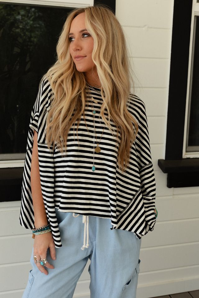 French Riviera Striped Top - Black