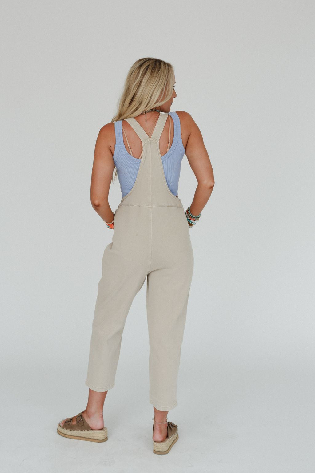Priya Knot Strap Overalls - Beige