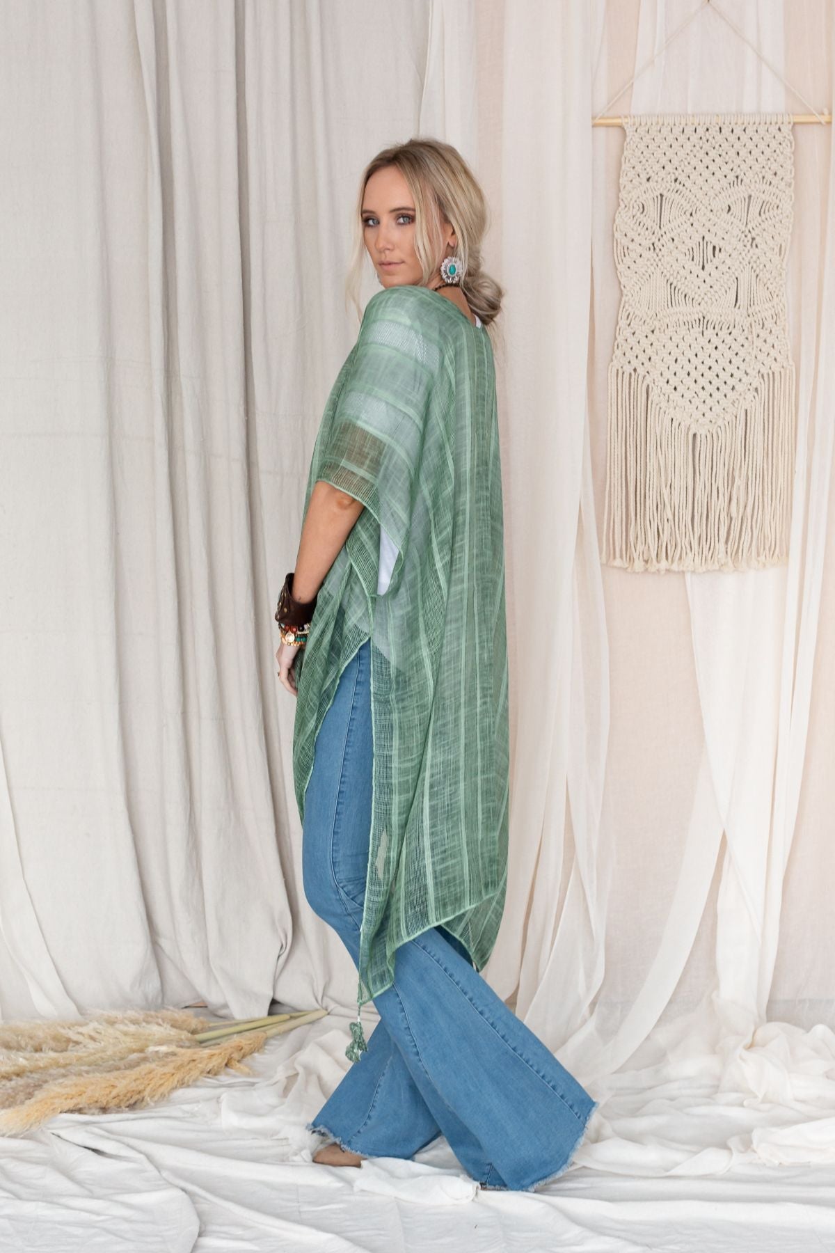 Desert Sunset Striped Kimono - Sage