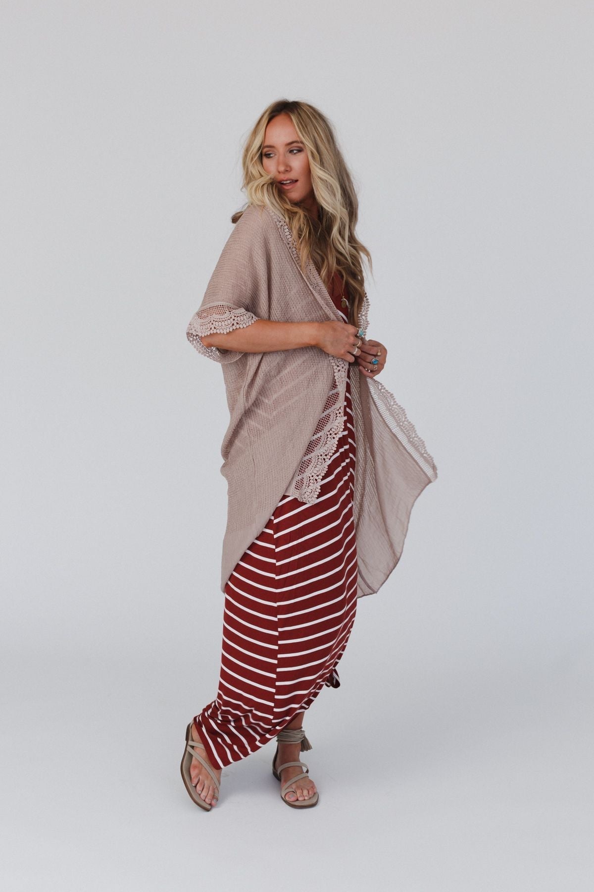 Marie Lace Trim Kimono - Mocha