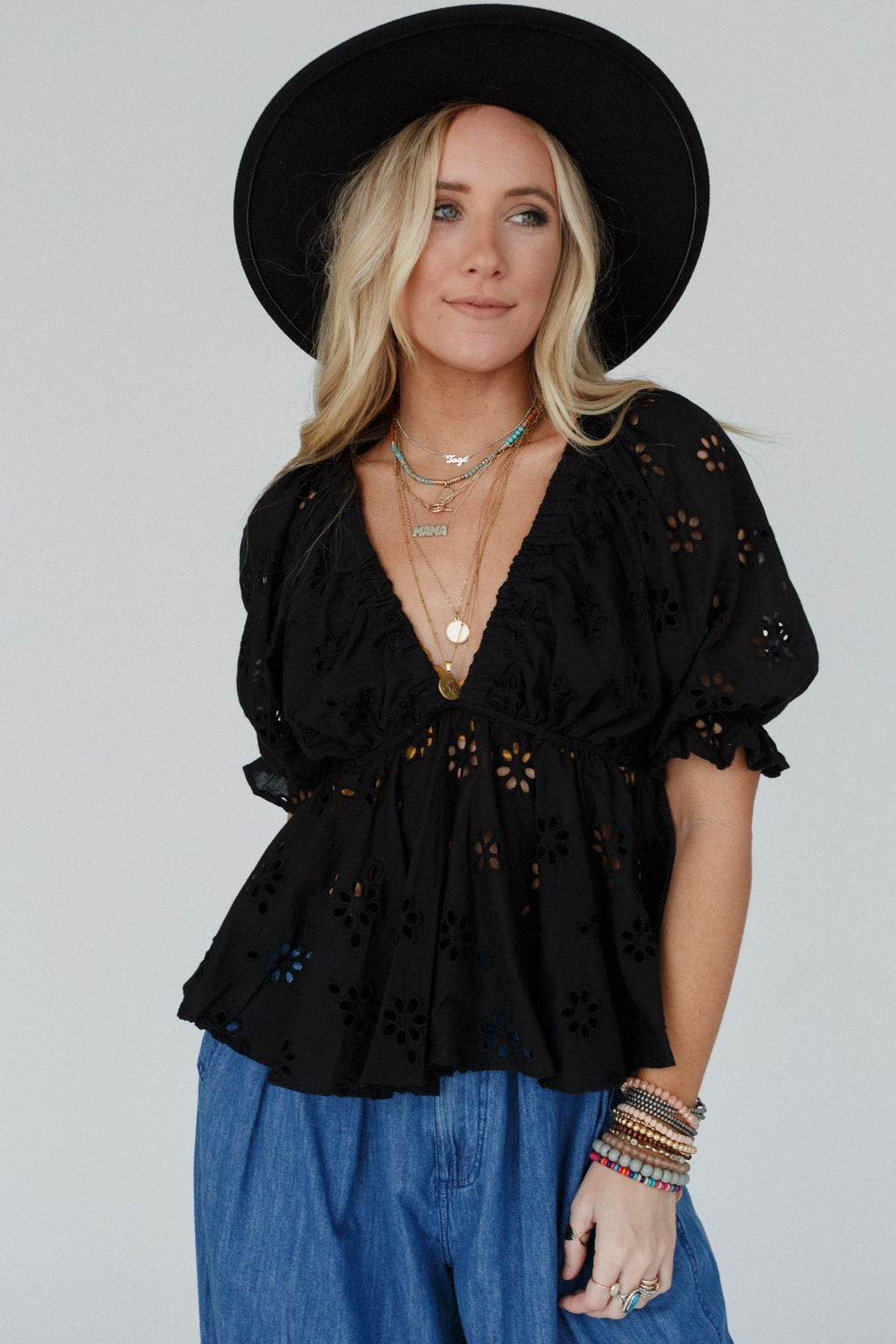 Let Love Embroidered Top - Black