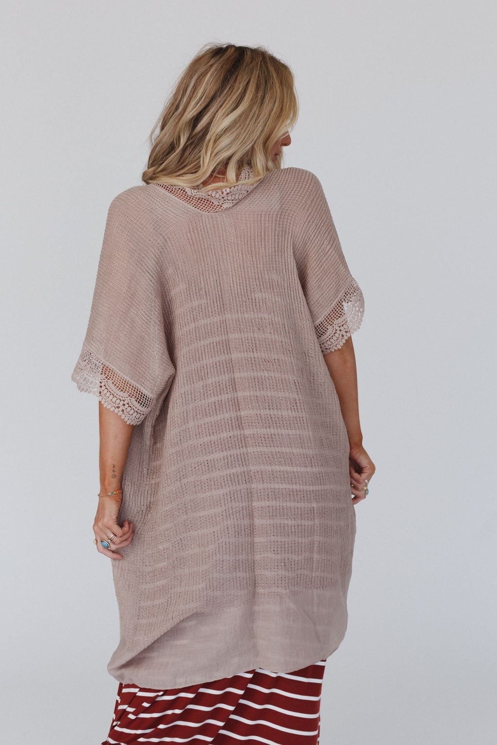 Marie Lace Trim Kimono - Mocha