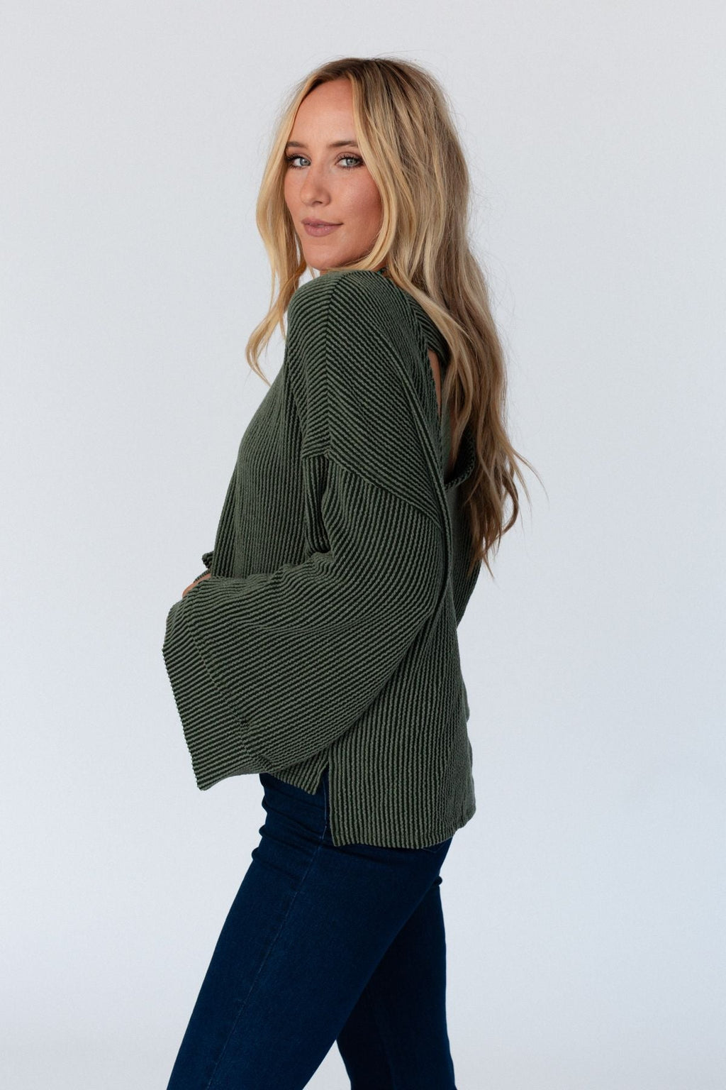 The Nest Love It Round Neckline Textured Top - Olive