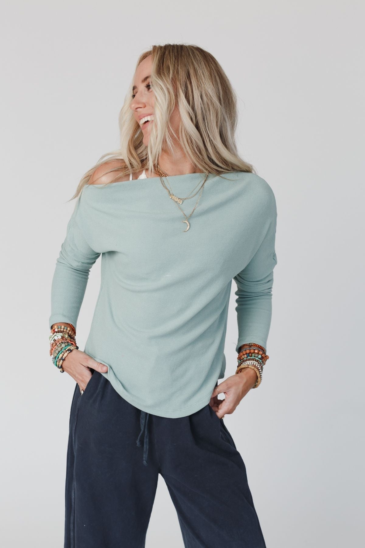 Lenny Off The Shoulder Top - Sage