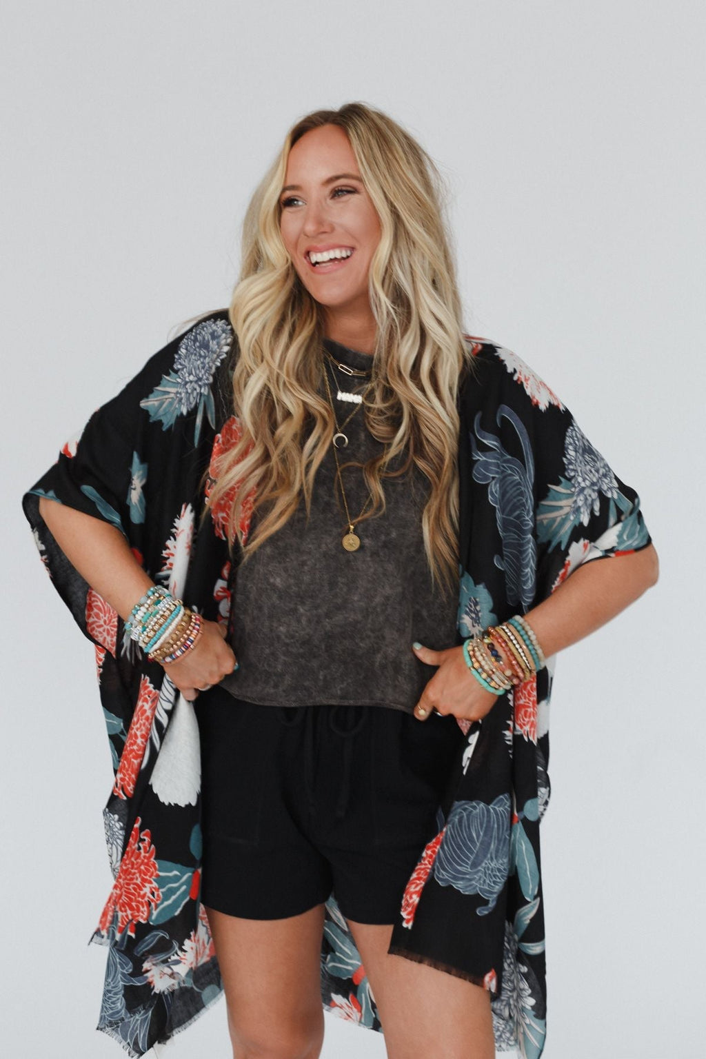 Tyler Floral Kimono - Black