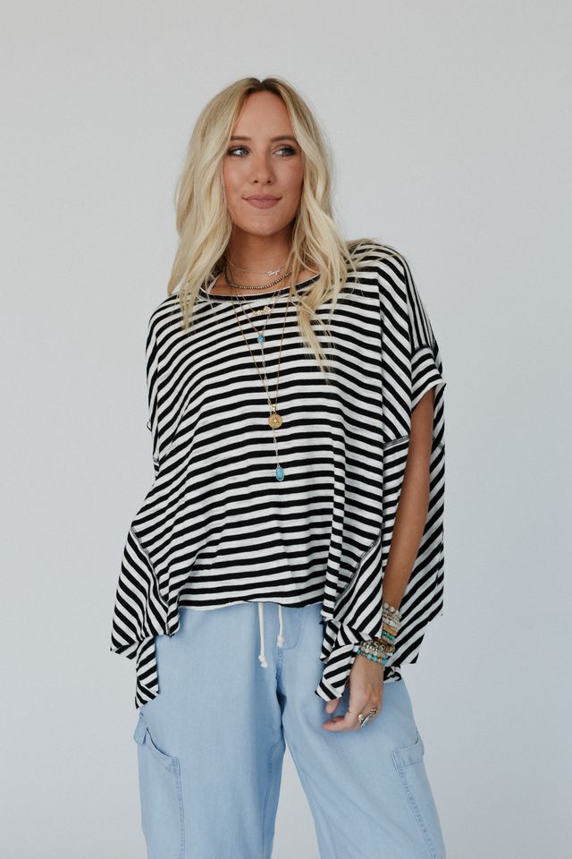 French Riviera Striped Top - Black